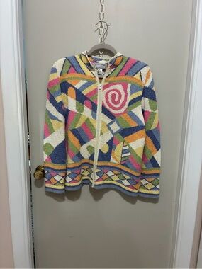 Vintage South Cotton Full Zip Geometric Cardigan